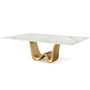 Axyaa Luxe White & Gold Dining Table - 6-8 Seater Modern Rectangle Table