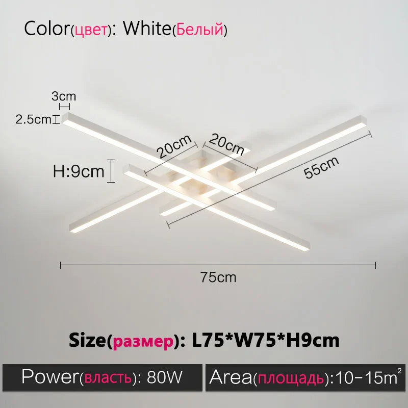 Axyaa Black Chandelier Square LED Ceiling Lamp - Nordic Minimalist Creative Strip Lights