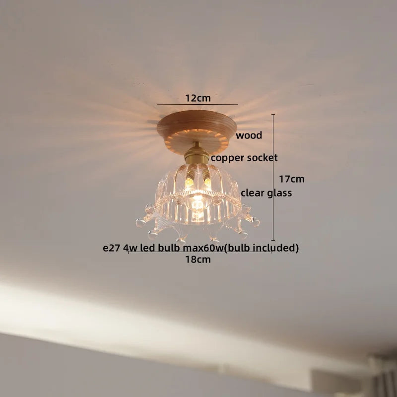 Axyaa Glass Wood LED Ceiling Lamp for Home Restaurant Living Room Decor