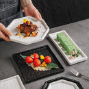 Axyaa Stone Patterned Ceramic Sushi Plate for Molecular Cuisine and Snacks