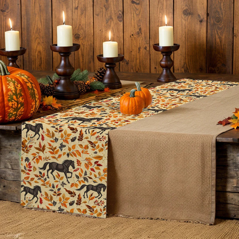 Watercolor Maple Leaves Branch Table Runner by Axyaa