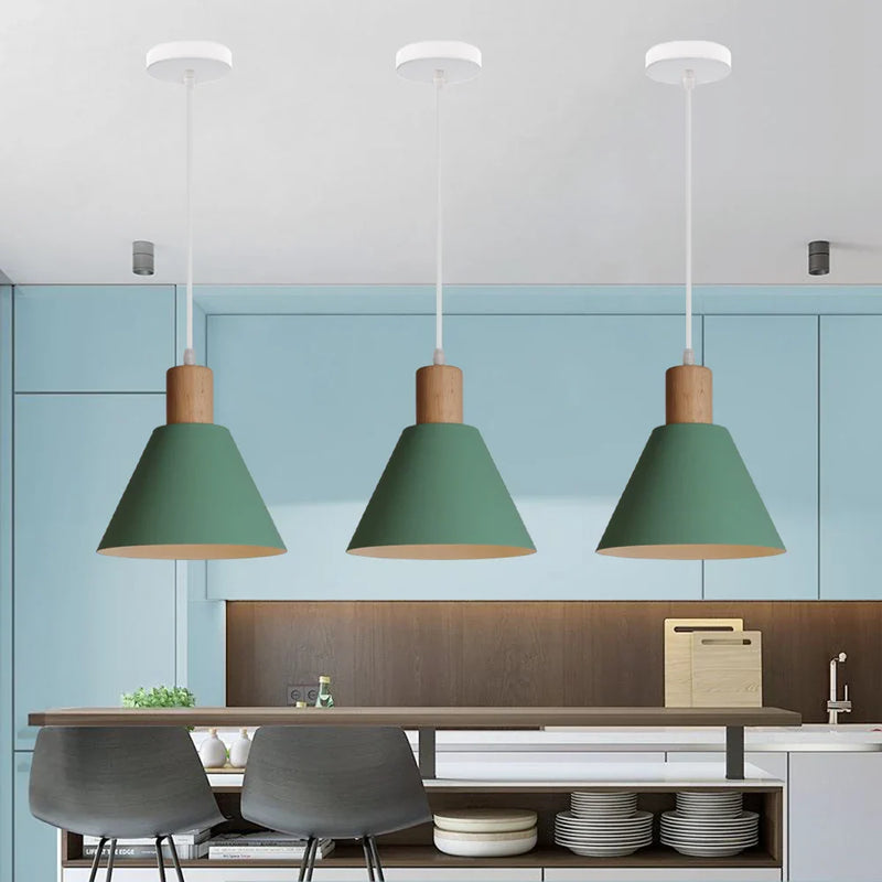 Nordic Aluminum Pendant Lights Wood Hanging Lamps by Axyaa.