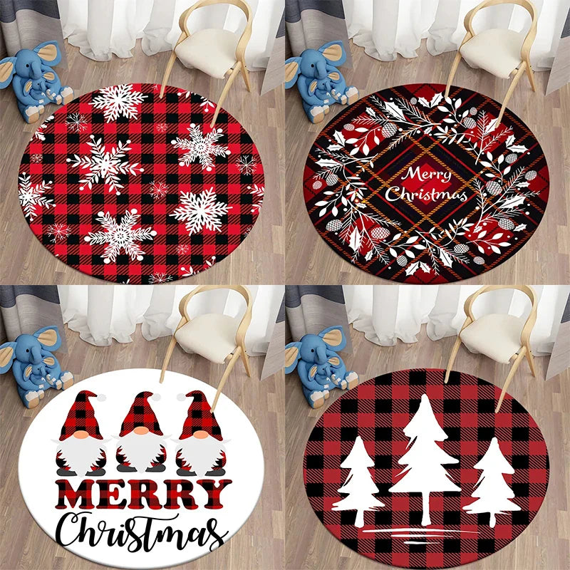 Axyaa Plaid Christmas Round Carpet - Non-Slip Home Decor Foot Mat