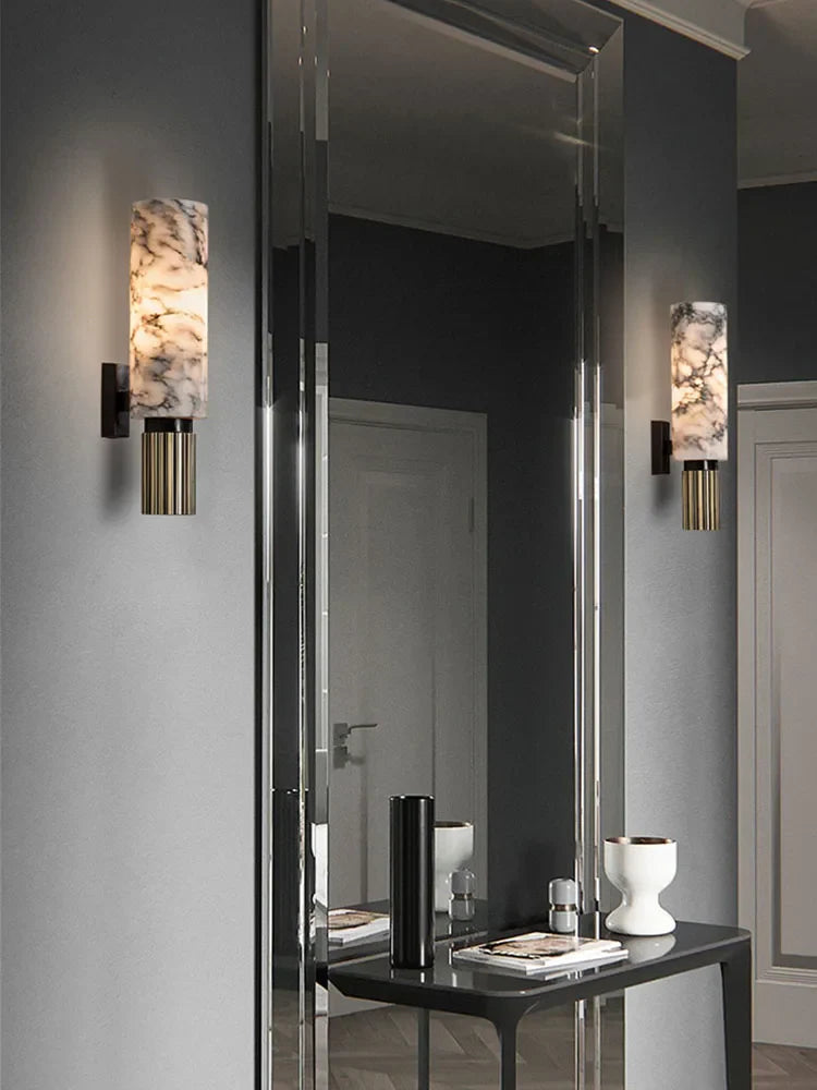 Axyaa Marble Wall Lamp: Medieval Style Copper Wall Sconce for Elegant Living Room Decor
