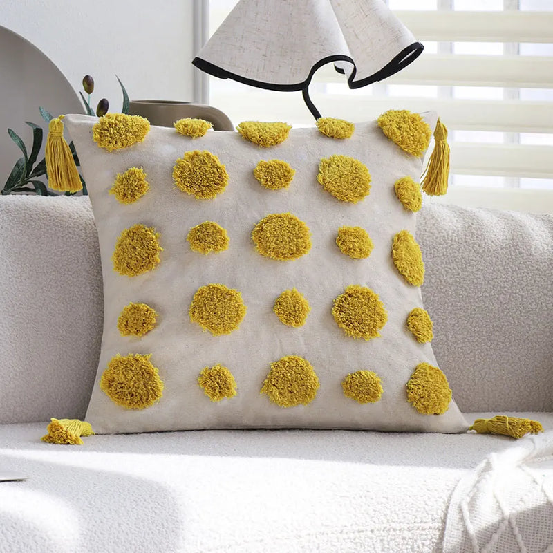 Axyaa Boho Style Tufted Cushion Cover with Tassels - 45x45cm