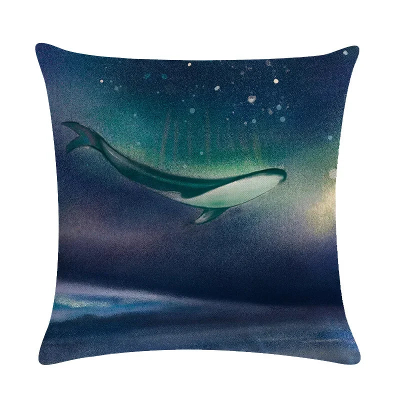 Whale Print Linen Pillowcase for Home and Office Decor by Axyaa