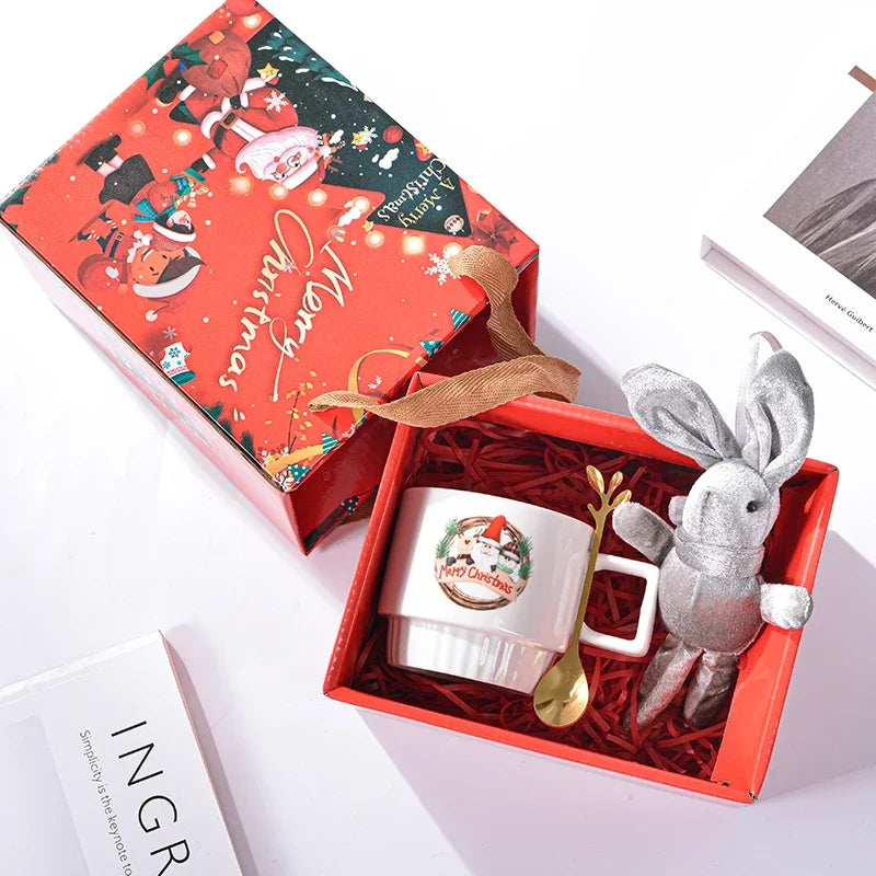 Christmas Ceramic Mug Santa Claus Pattern by Axyaa: Festive Coffee Tea Cup Set