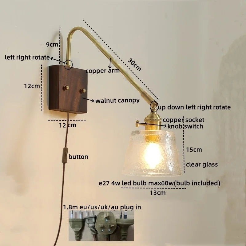 Axyaa LED Wall Lamps: Modern Style for Bedroom, Bathroom, Living Room, Walnut Copper Fixtures
