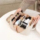 Axyaa Cream Pu Leather Makeup Bag: Waterproof, Portable, Large Capacity