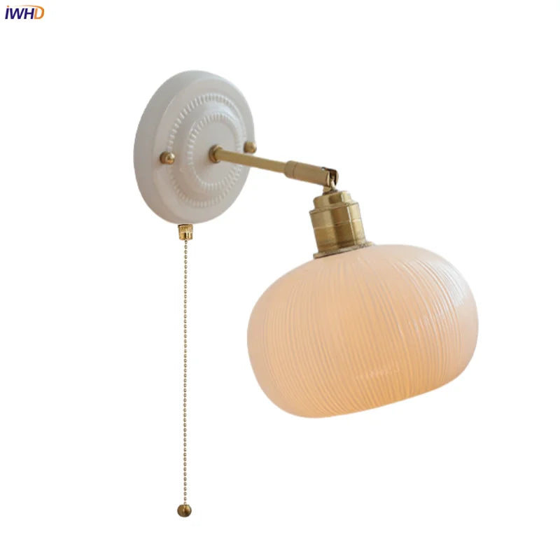 Axyaa White Ceramic LED Wall Sconce Mirror Light Copper Nordic Modern Bedside Lamp