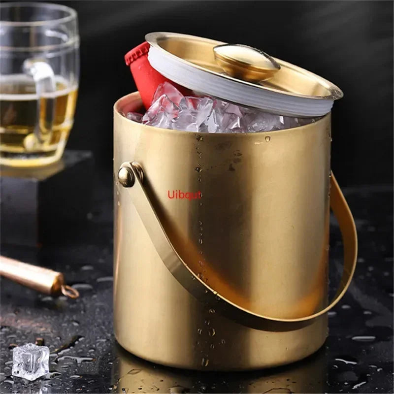 Axya Double Wall Stainless Steel Ice Bucket with Lid - Insulated Beverage Tools