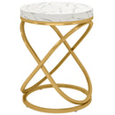 Axyaa White/Gold Faux Marble End Table, Round Nightstand, Living Room Side Table