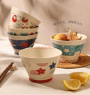 Axyaa Ceramic Rice Bowl Set with Cutlery for Home, 5-inch & High-legged Bowls