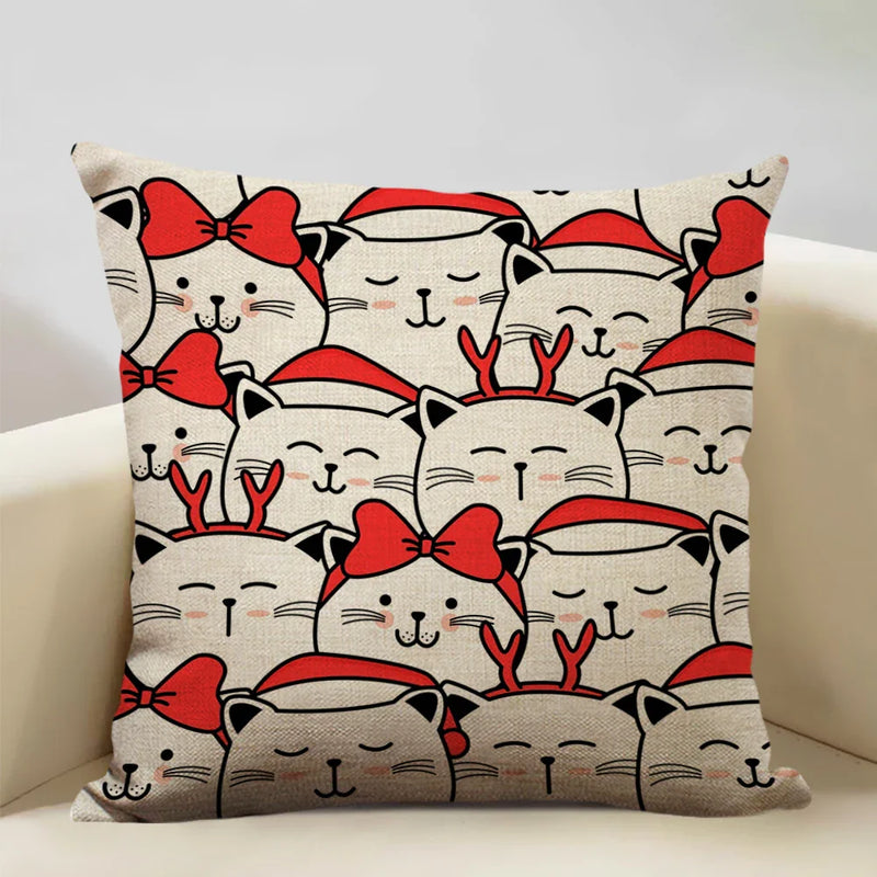 Axyaa Cat Pillow Case: 45x45cm Linen Decorative Cushion Cover for Home Decor