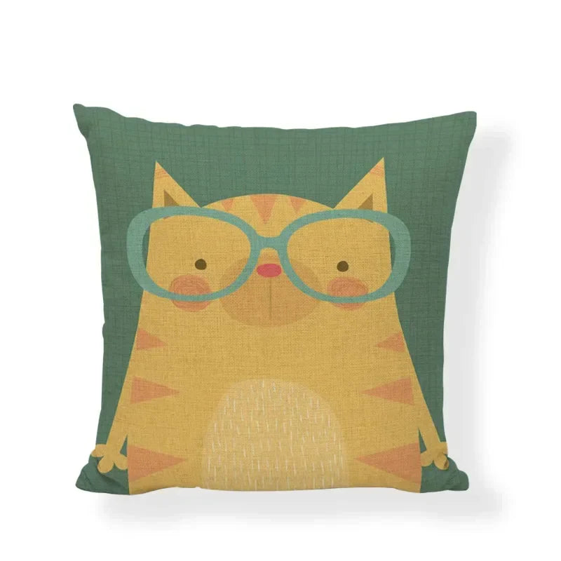 Axyaa Cartoon Cat Linen Cushion Cover - Home Decor Essential for Sofa, Living Room, or Bed