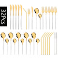 Axyaa Red Gold Stainless Steel Cutlery Set - 32pcs Flatware Tableware