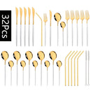 Axyaa Red Gold Stainless Steel Cutlery Set - 32pcs Flatware Tableware
