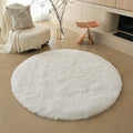 Axyaa Kids Bedroom Plush Rug: Circular White Fluffy Carpet for Nursery & Play Mat