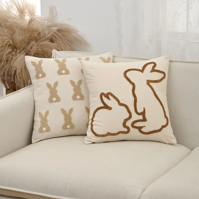 Axyaa Bunny Rabbit Pillow Cover Beige Coffee 45x45cm for Easter Decoration