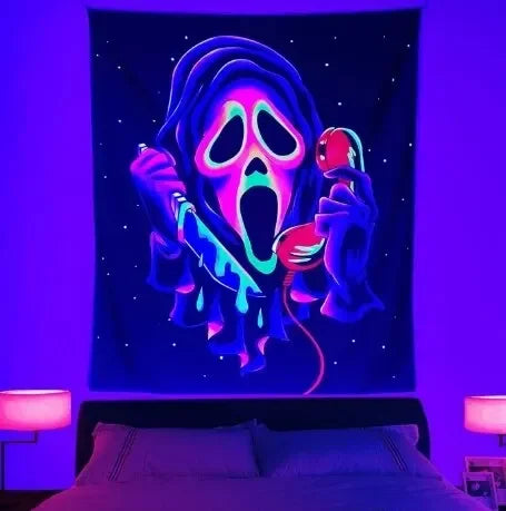 Axyaa Glowing Mushroom Tapestry: UV Light Psychedelic Home Decor & Tarot Art