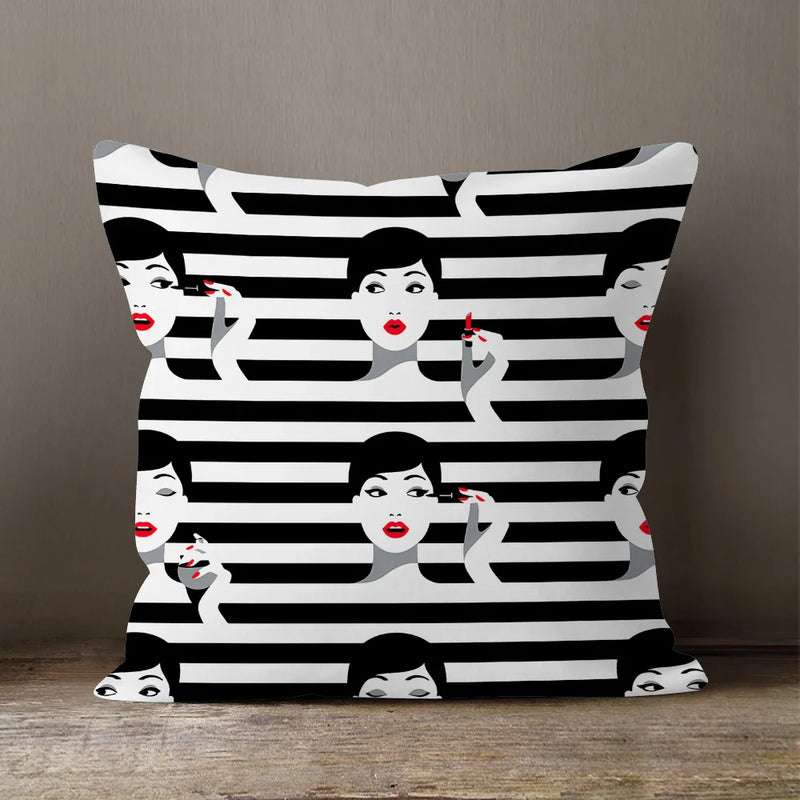 Axyaa Soft Velvet Beauty Pillowcase - Black & White Plush Cushion Cover