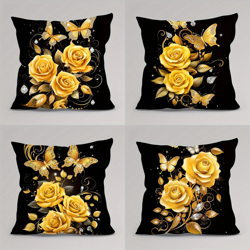 Axyaa Golden Rose Butterfly Pattern Pillowcase - Soft and Stylish Home Decor
