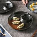 Axyaa Ceramic Dumpling Plate with Vinegar, Round Grid, Household Cold Dish