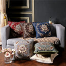 Axyaa European Mirror Floral Jacquard Pillow Case in Brown, Ivory & Blue