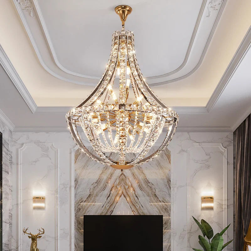 Axyaa Duplex Crystal Chandelier: Modern, Simple, High-End Lighting for Villa, Living Room, Hotel Lobby