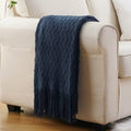 Axyaa Knitted Orange Throw Blanket with Tassels - Lightweight Fall Decor Blanket