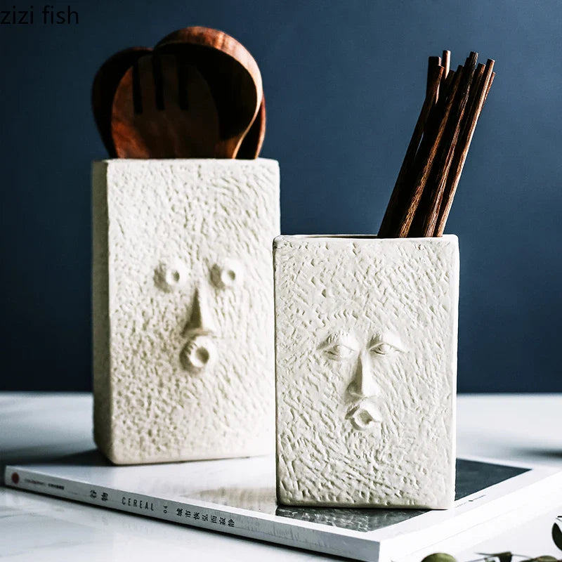 Axya White Ceramic Chopstick Holder Kitchen Utensils Storage Box