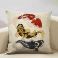 Axyaa Goldfish Linen Cushion Cover 45x45cm for Sofa, Living Room Decoration