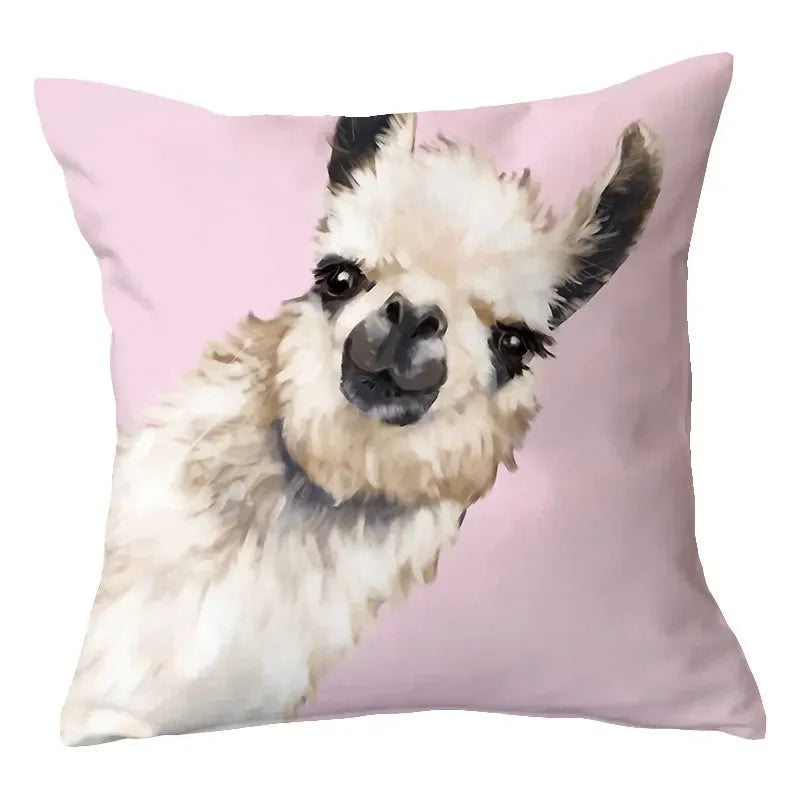 Axyaa Alpaca and Cactus Pattern Pillowcase for Home Sofa Decoration
