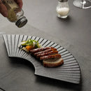 Axya Ceramic Fan-Shaped Sushi Plate Set - Striped Creative Dining Tableware