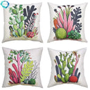 Axyaa Cactus Linen Cushion Cover 45x45cm for Home Decor - Green Plant Pillow Cover