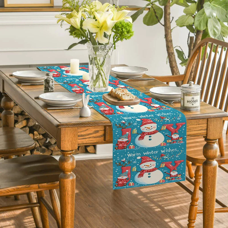 Holiday Table Runner Set by Axyaa: Festive Snowman Deer Dwarf Decor for Kitchen Party