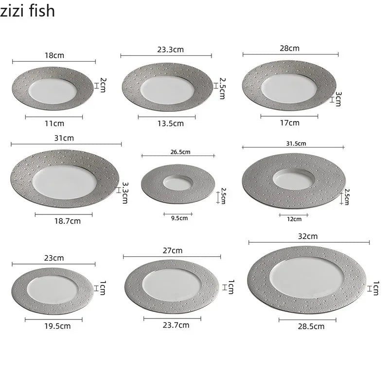 Axya Ceramic Dinner Plate Set - Restaurant Steak Dessert Pasta Soup Tableware