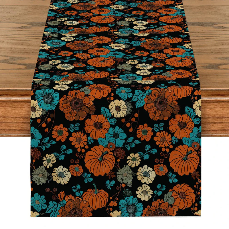 Axyaa Thanksgiving Flower Table Runner - Home Kitchen Dining Decor
