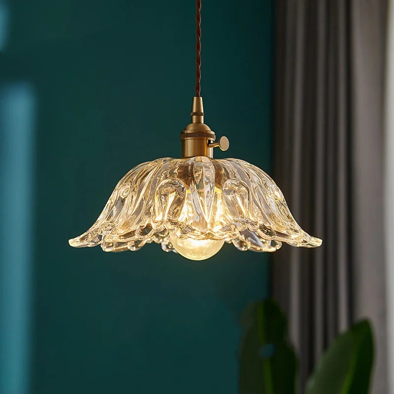 Axyaa Clear Glass LED Pendant Lamp with Knob Switch - Modern Copper Hanglamp
