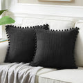 Axyaa Velvet Pillow Covers with Pom-poms - Orange Fall Decor for Sofa