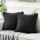 Axyaa Velvet Pillow Covers with Pom-poms - Orange Fall Decor for Sofa