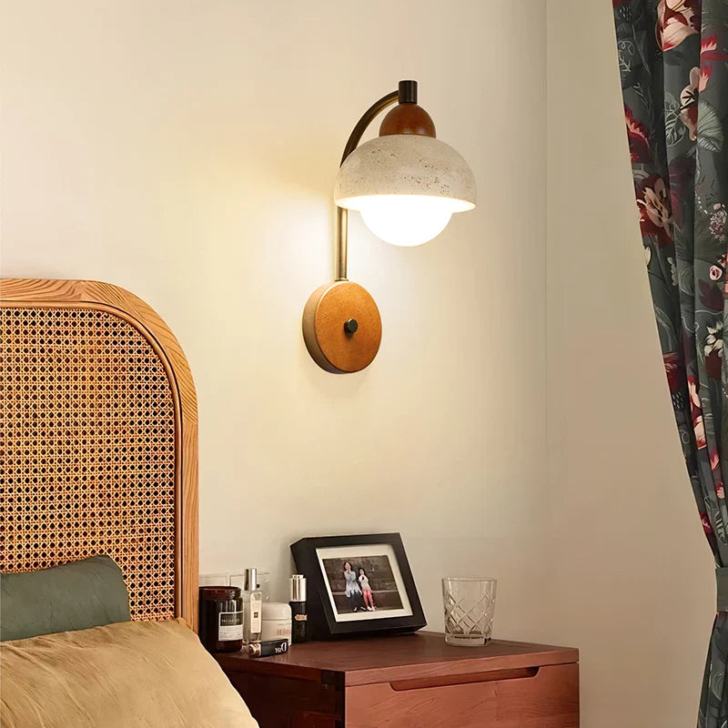 Axyaa Mushroom Stone LED Wall Lamps with Pull Chain Switch for Living Room & Bedroom