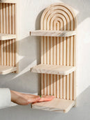 Axyaa Boho 3-tier Wooden Arch Wall Shelves - Natural Wood Floating Display Organize