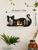 Axyaa Black Cat Star Crystal Shelf: Boho Wooden Wall Decor Ledge