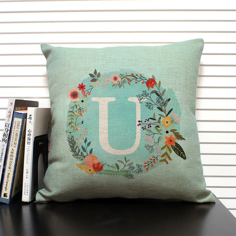 Axyaa 26 Letter Design Linen Sofa Cushion Cover 45x45cm Pillow Case for Bedroom & Living Room