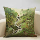 Axyaa Japanese Landscape Ukiyo Style Cushion Cover 45x45cm Art Decor Linen Pillow Case