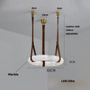 Axyaa Classic Marble Ring Chandelier LED Pendant Light Fixture Brown Leather Belt Lamp