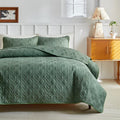 Axyaa Geometric Grid Bedspread Set Grey Beige US Queen 3pcs