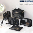 Axyaa Mesh Makeup Bags Set: Black&Heart Portable Cosmetic Pouches, 5pcs