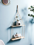 Axyaa Macrame Hanging Shelf: Handmade Rustic Wood Display Stand for Photos & Plants